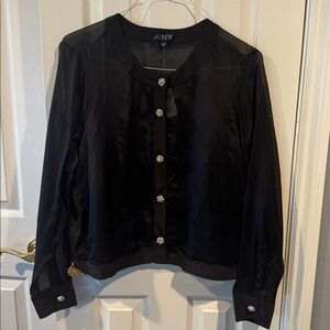 J. Crew Black sheer button up blouse with Crystal Buttons